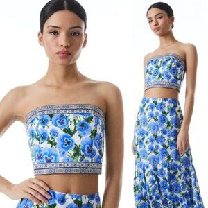 Alice + Olivia Blue Floral Strapless Crop Top